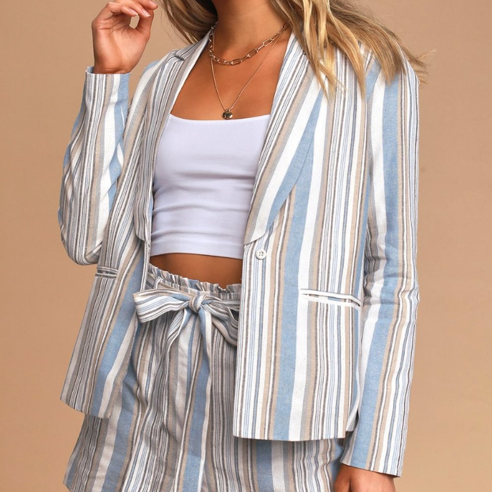Lulus Le Cascate White Multi Striped Blazer